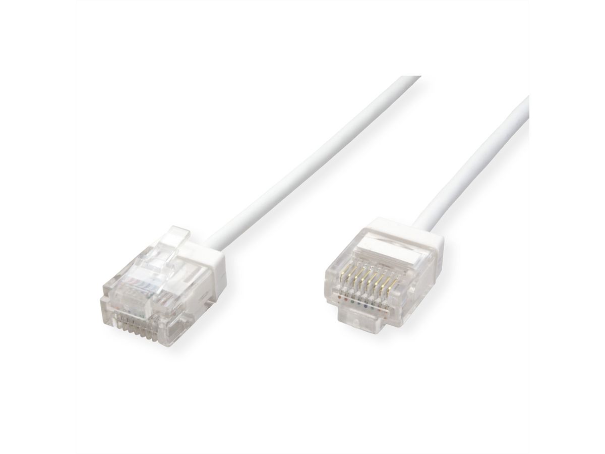 ROLINE UTP DataCenter Patchkabel Kat.6A (Class EA), LSOH, slim, extra kurzer Stecker, weiß, 1 m