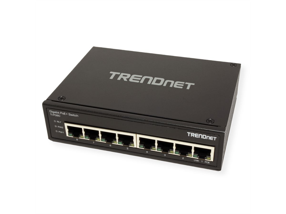 TRENDnet TI-PG80 8-Port Gehärteter Industrieller Gigabit PoE+ DIN-Rail Switch