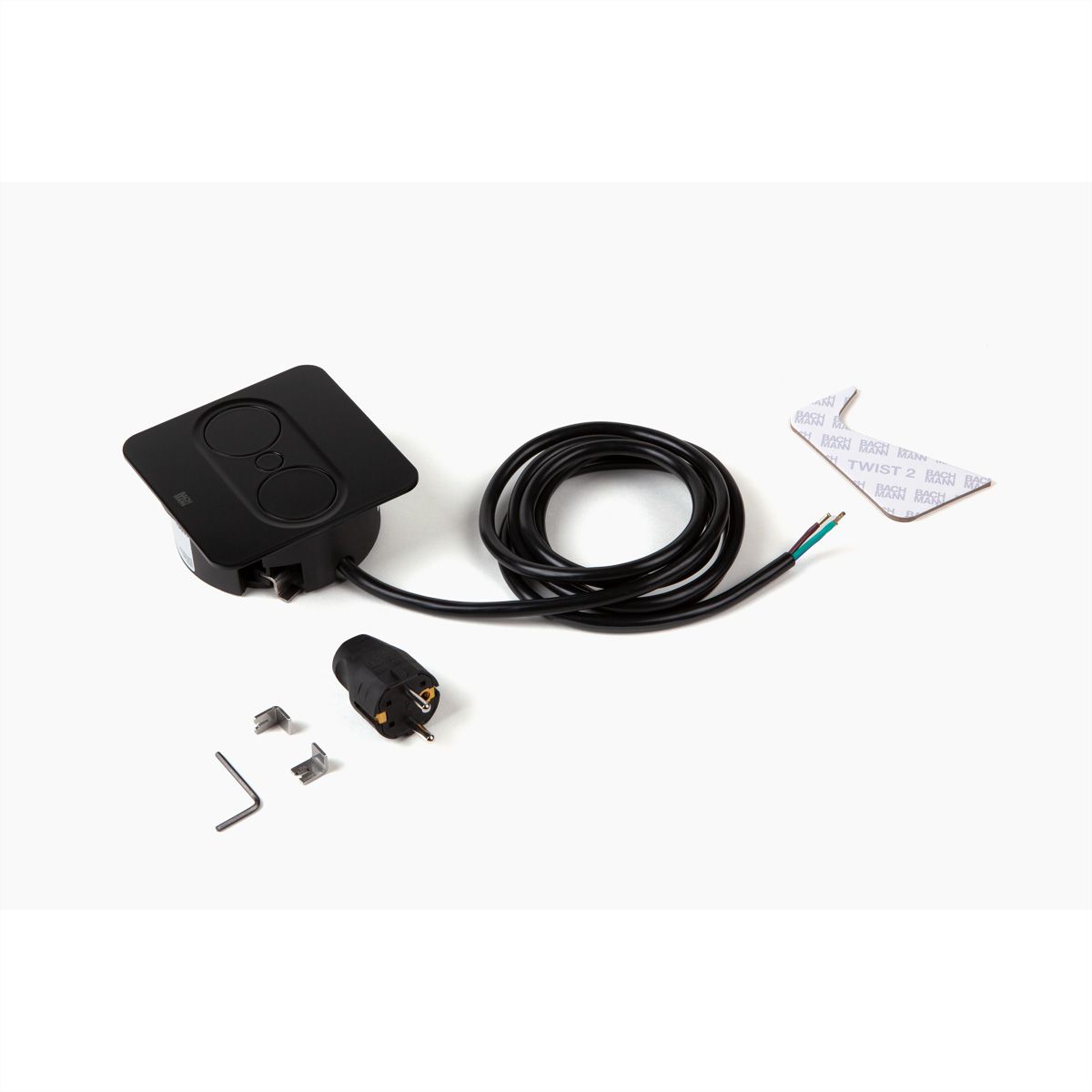 BACHMANN TWIST 2 1xCEE7/3 1xUSB A/C 22W 2,0m AEH RAL9005 30GE eckig