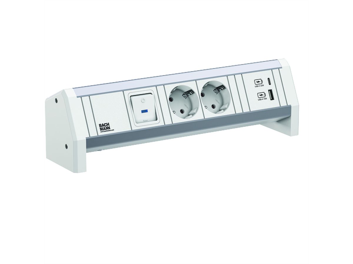 BACHMANN DESK 2xCEE7/3 1xSchalter 1xUSB A/C 22W GST18 RAL9010