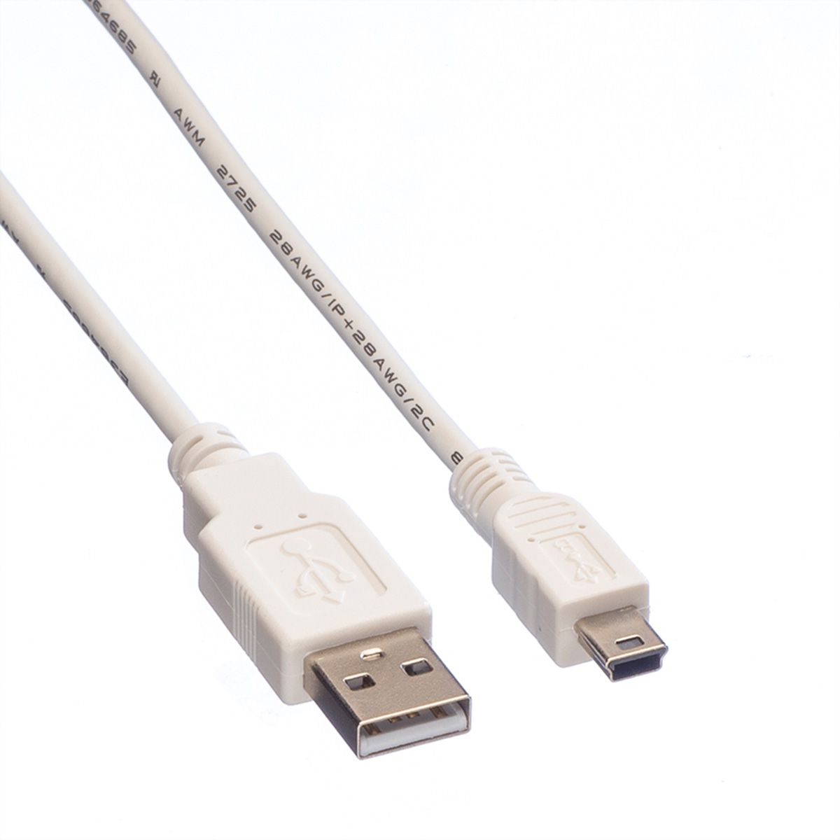 VALUE USB 2.0 Kabel, Typ A - 5-Pin Mini, weiß, 3 m