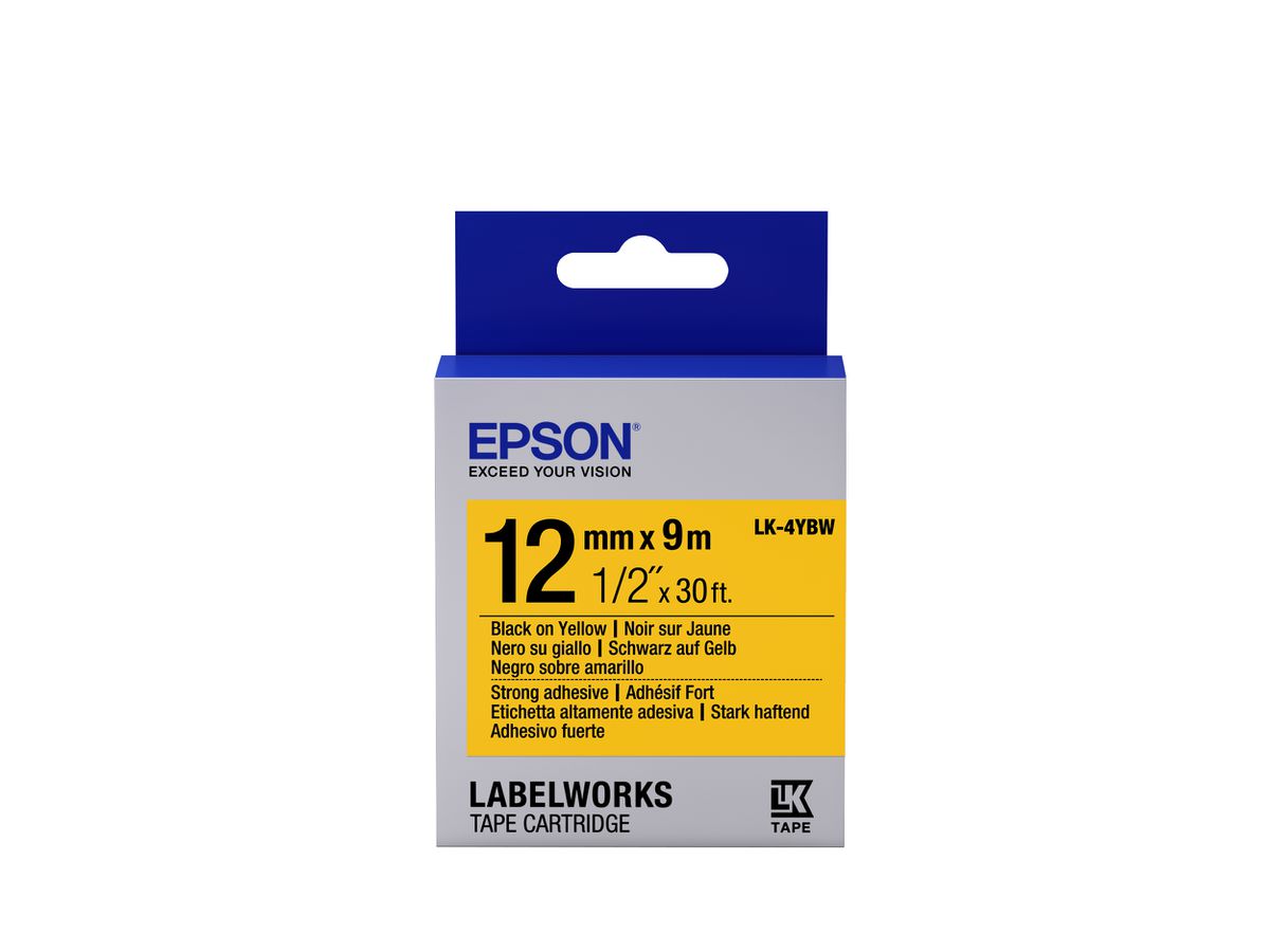 Epson Etikettenkassette LK-4YBW - Stark haftend - schwarz auf gelb - 12mmx9m