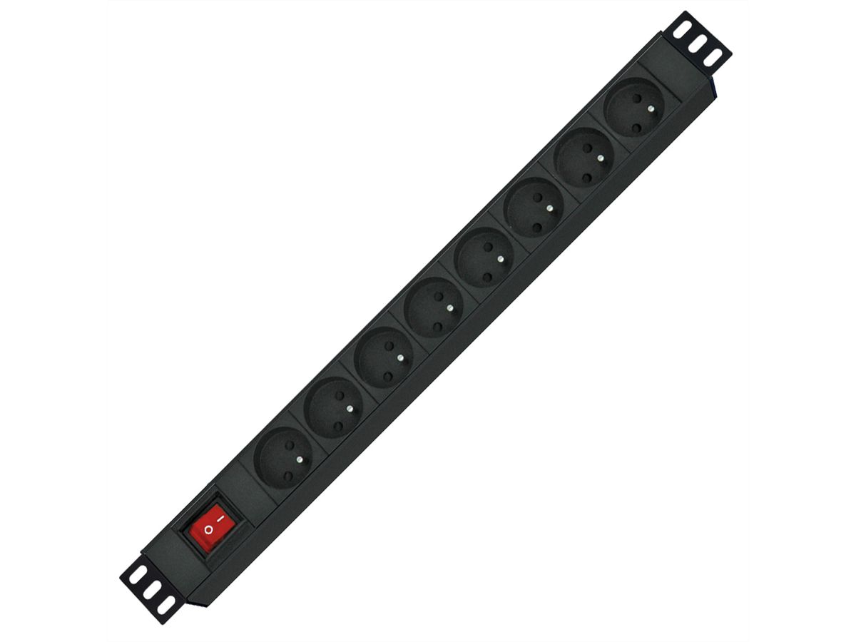 ROLINE 19"-Steckdosenleiste 8fach, mit Ein-/Aus-Schalter, UTE-Version, schwarz, 2 m