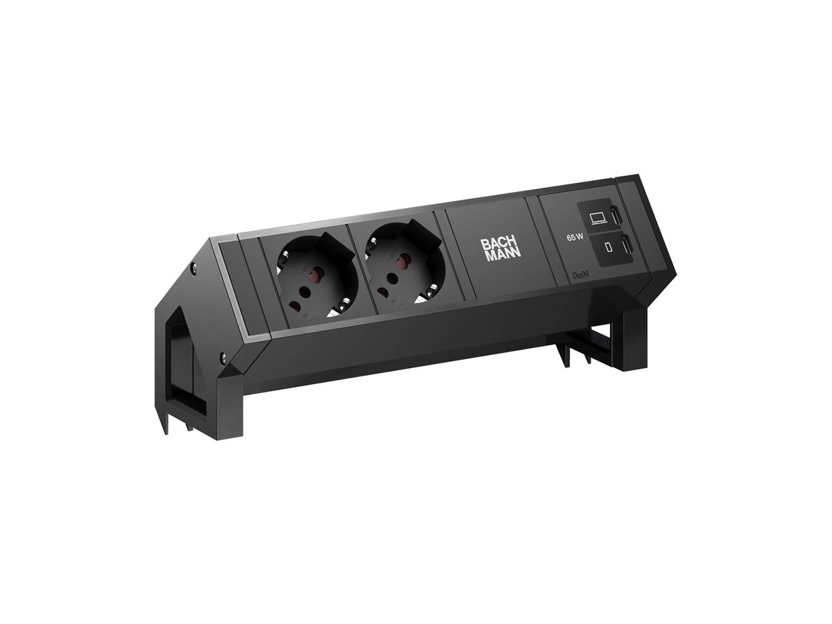 BACHMANN DESK2 2xP40 1xUSB C/C 65W, L=0,2m RAL9005