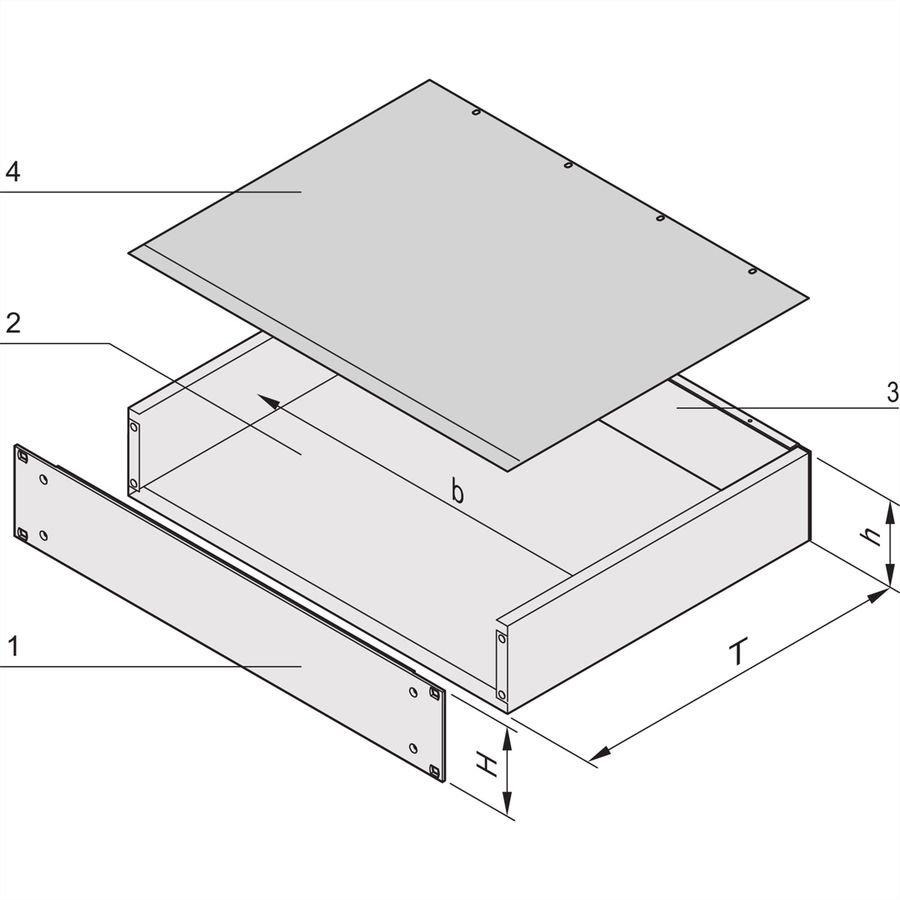 SCHROFF 19"-Kompletteinschub aus Stahlblech, Deck- und Bodenblech geschlossen - MULTIPAC 1HE 280T ALZN