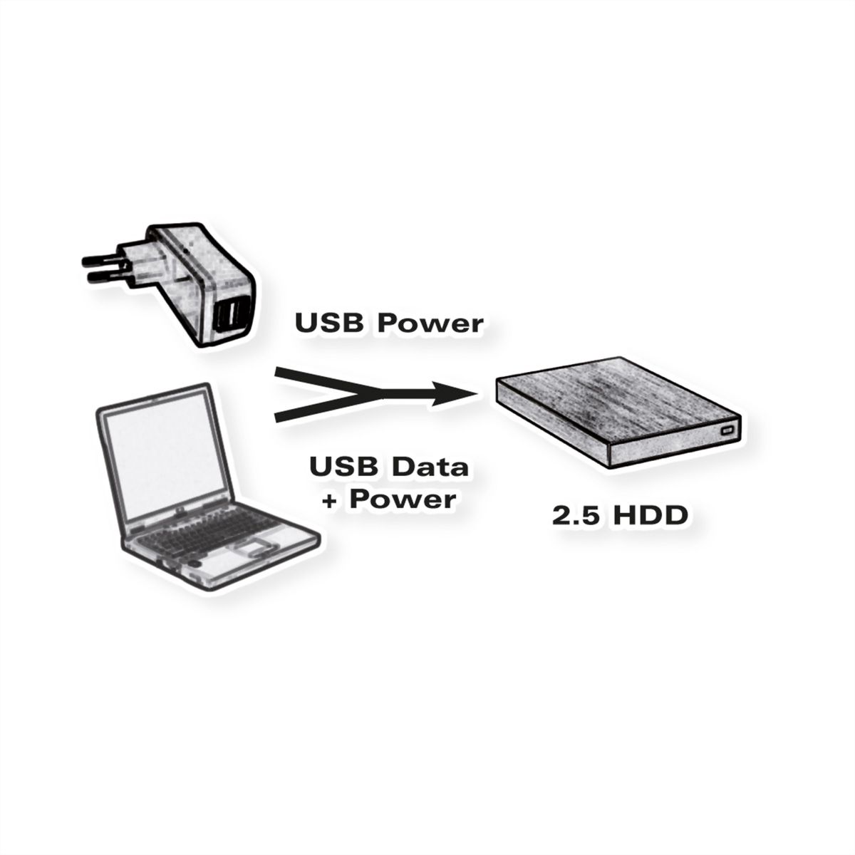 ROLINE USB 2.0 Y-Kabel, 2x Typ A (ST / BU) - Micro B ST, 1m