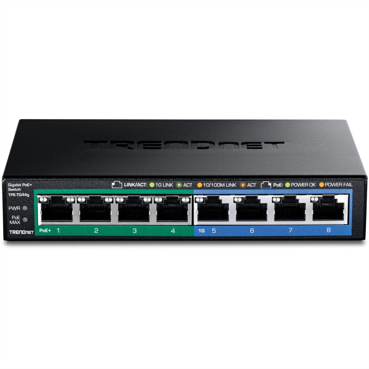 TRENDnet TPE-TG44g 8-Port PoE Switch GREENnet Gigabit, 4 PoE, 4 Non-PoE