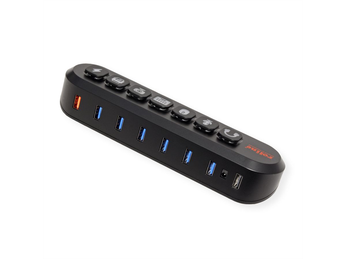 ROLINE USB 3.2 Gen 1 Hub, 7fach, austauschbare Tasten, Typ-A-Anschlusskabel