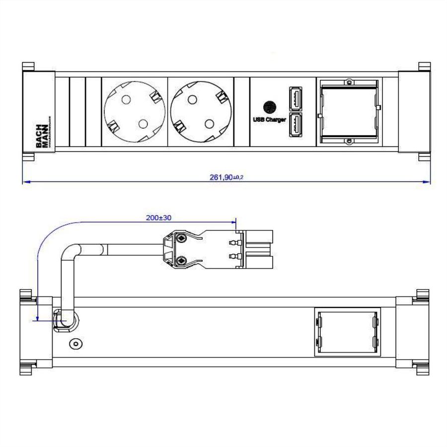 BACHMANN POWER FRAME Medium 2x Schutzkontakt 1x USB Charger 1x ABD