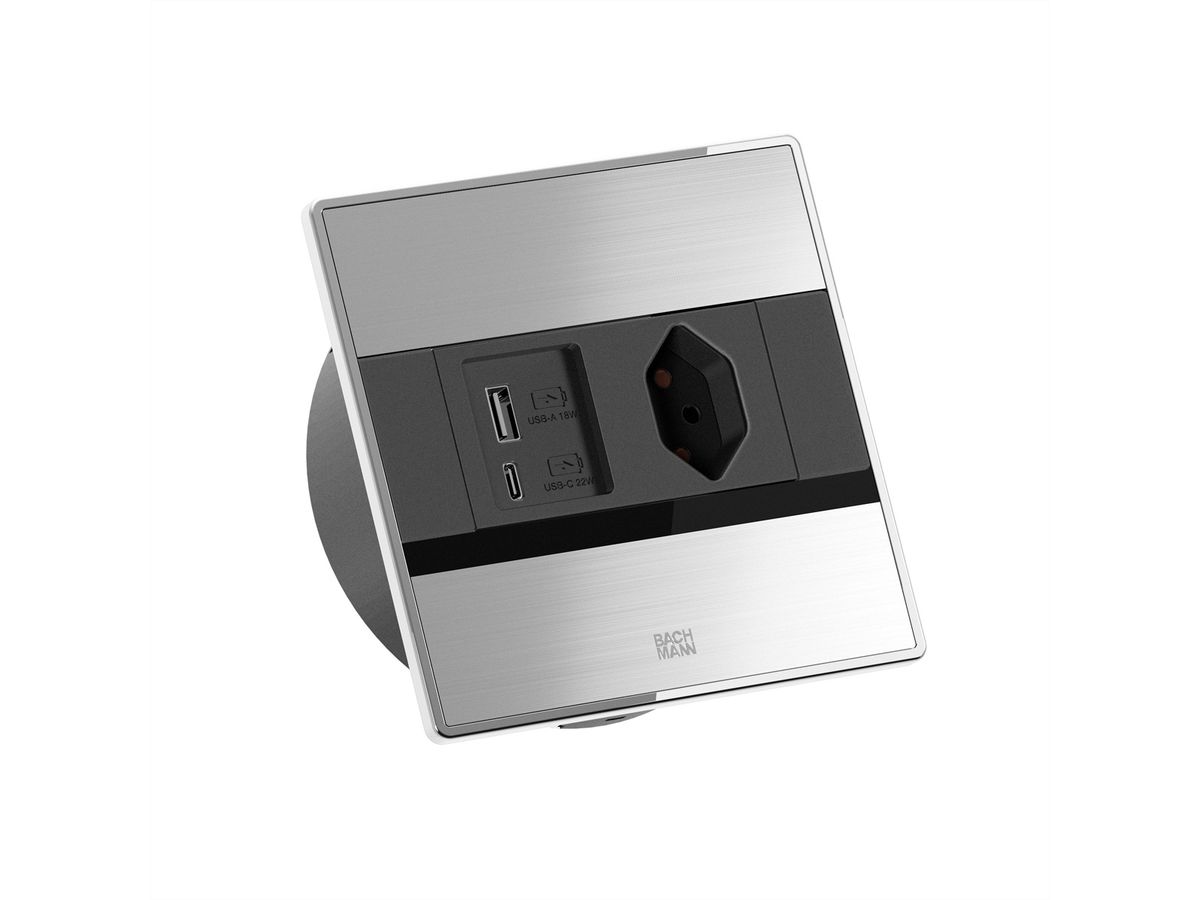 BACHMANN SENSE Edelstahl-Optik 1x CH T13, 1xUSB A/C L=2,0m T12