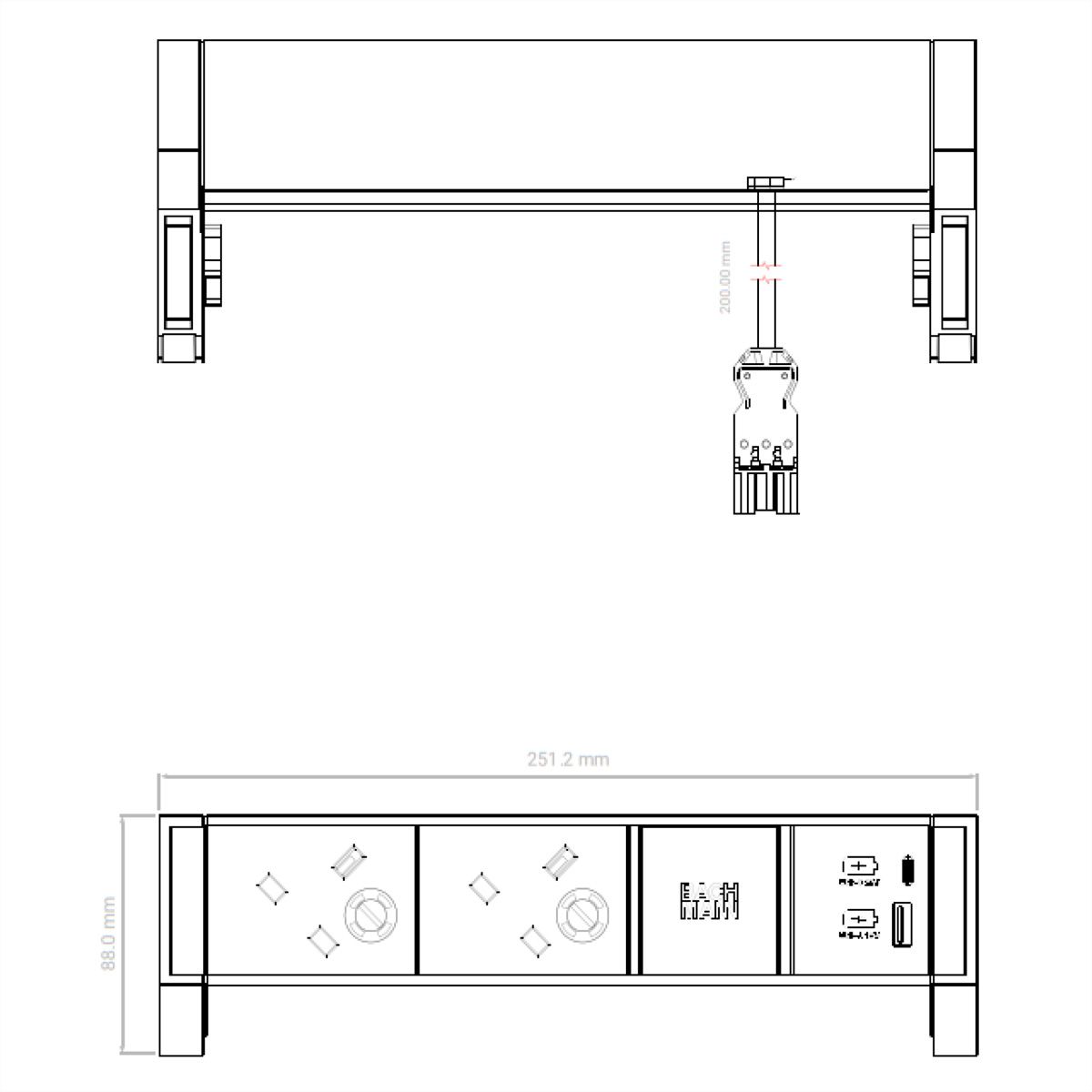 BACHMANN DESK2 2xUK 1xUSB A&C 22W, 0,2m GST18 RAL9005 United Kingdom