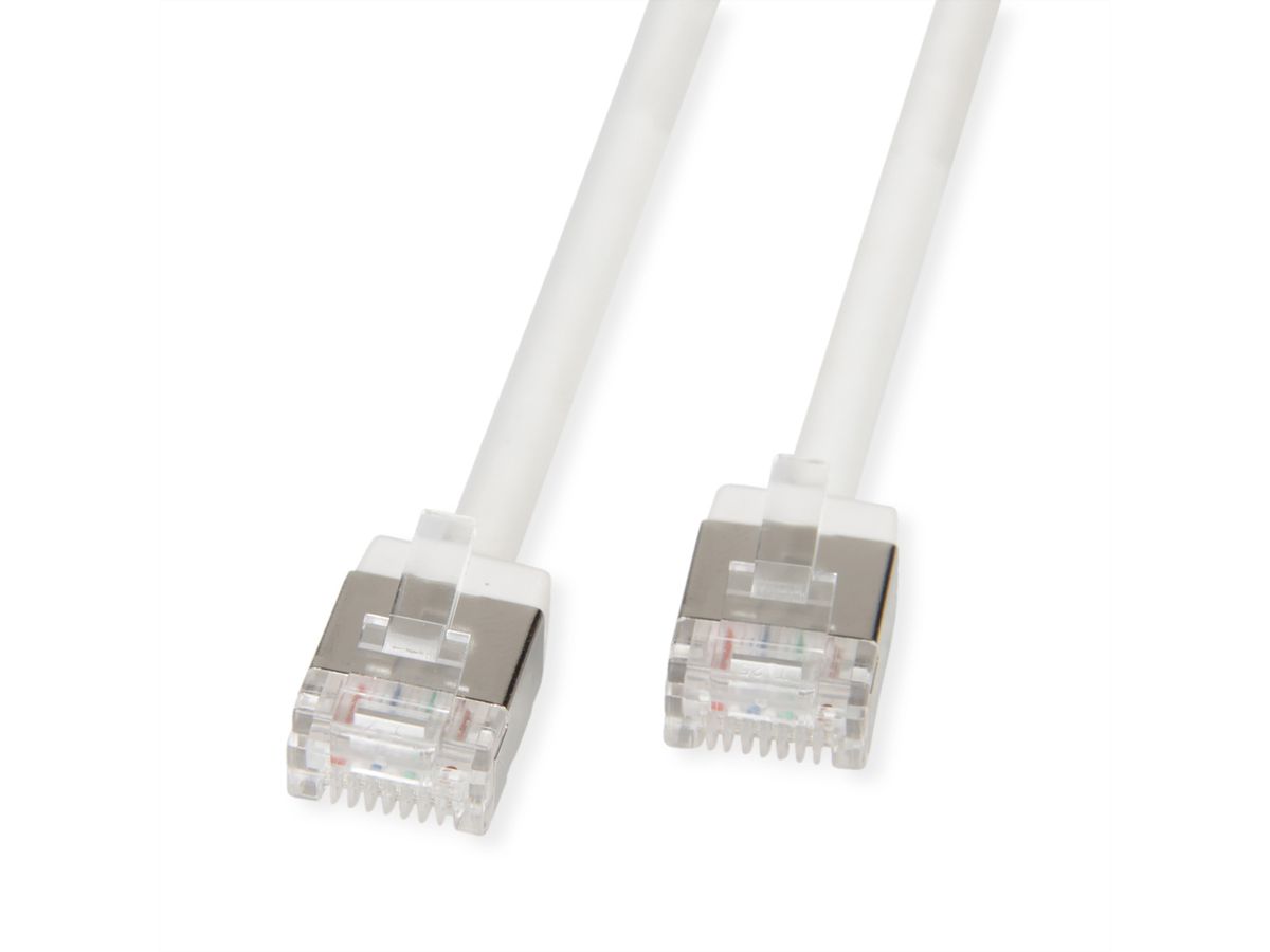 ROLINE U/FTP DataCenter Patchkabel Kat.6A (Class EA), LSOH, slim, extra kurzer Stecker, weiß, 5 m