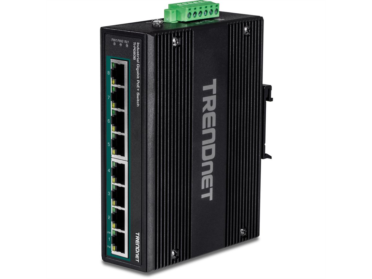 TRENDnet TI-PG80B 8-Port PoE+ Switch Industrial Gigabit DIN-Rail (24-56V)