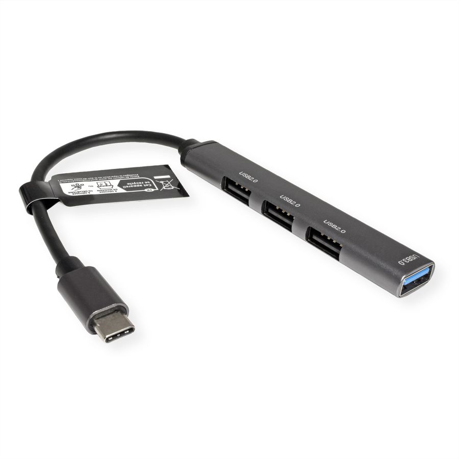 STANDARD USB 2.0 Hub, USB-C Anschluss, 4x USB-A Ports (3x USB 2.0 + 1x USB 3.2 Gen1)