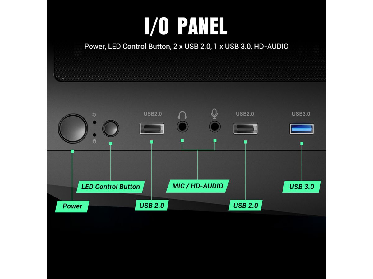 ANTEC AX67 ARGB PC Gehäuse Midi Tower Gaming ATX, schwarz