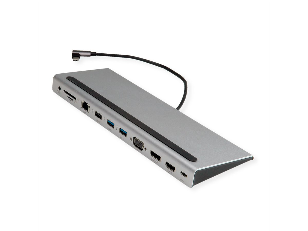 VALUE USB 3.2 Gen 2 Typ C Multiport Docking Station, 4K HDMI/DP, VGA, USB, Card Reader, PD, LAN, Audio