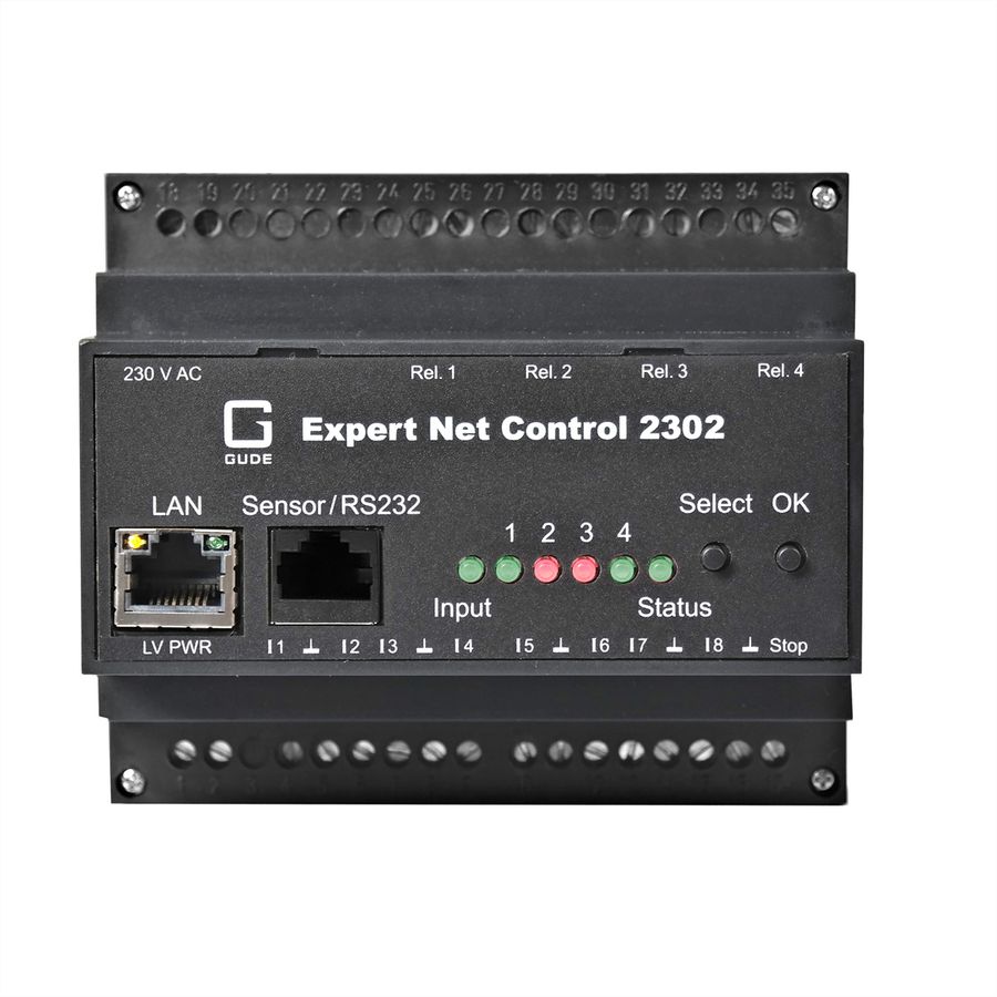 GUDE 2302-1 EPC NET 4x RelaisOut, 8x SignalIn, 1 Sensorport, Hutschiene (DIN Rail)