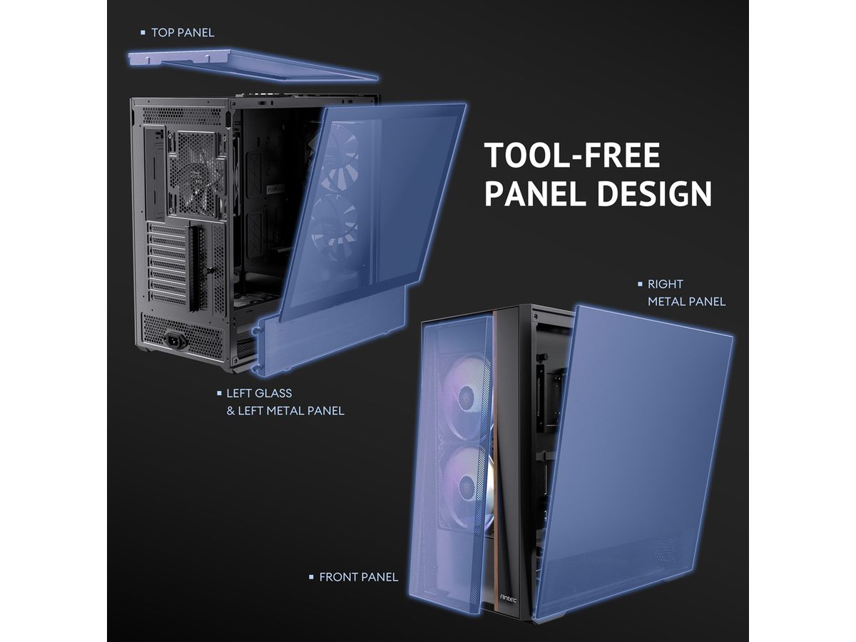 ANTEC FLUX Rear ATX/Micro-ATX/ITX Midi Tower PC Gehäuse , schwarz