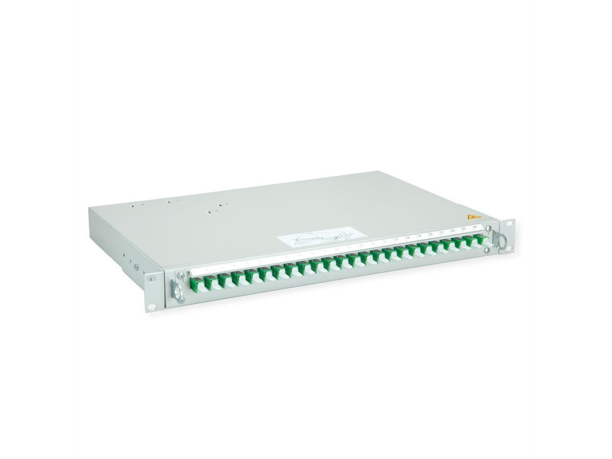 TELEGÄRTNER PROFI V LWL-Panel mit Kupplungen & Pigtails, 24x E2000, grün, OS2 APC, Grade B