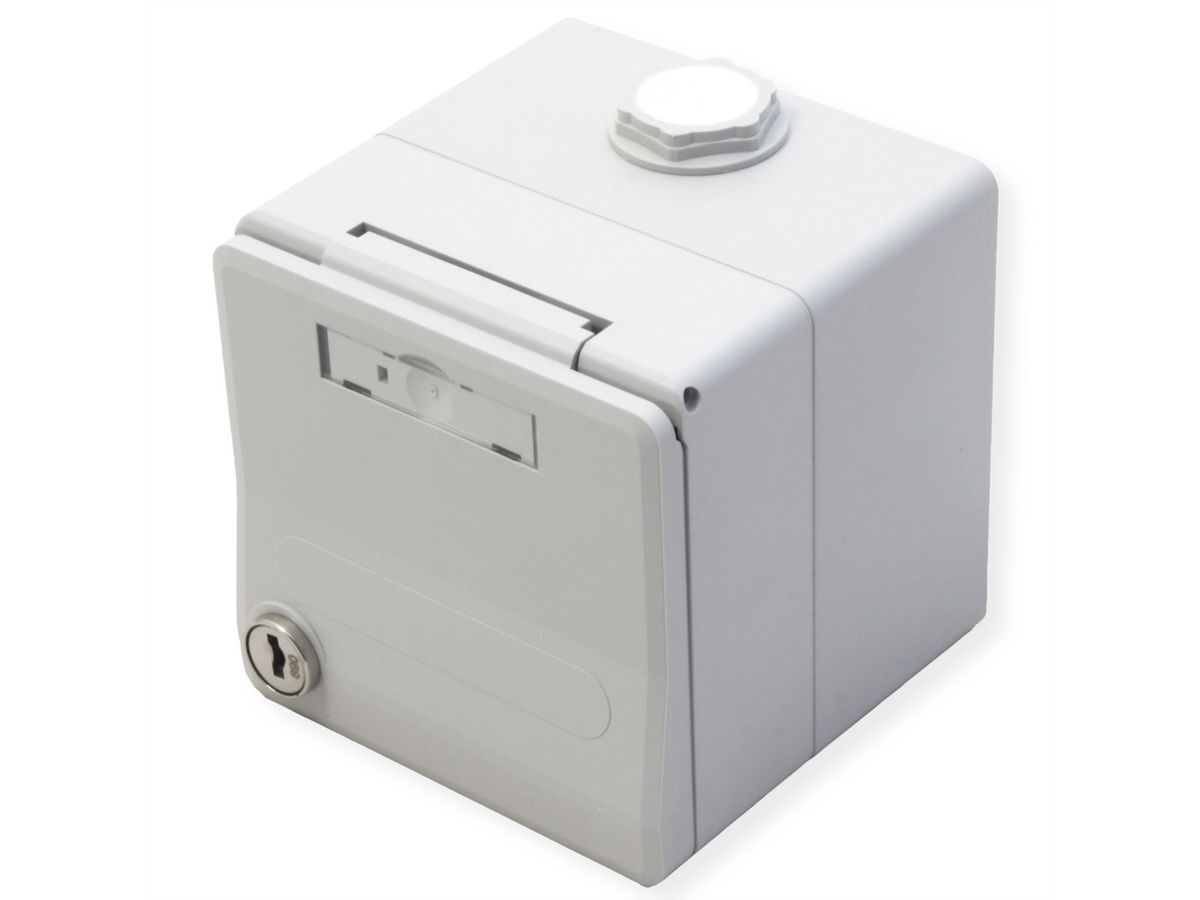 METZ CONNECT IP44 Modul-Aufputz-Gehäuse, Klappdeckel+Schloss, 2Ports unbestückt, grau