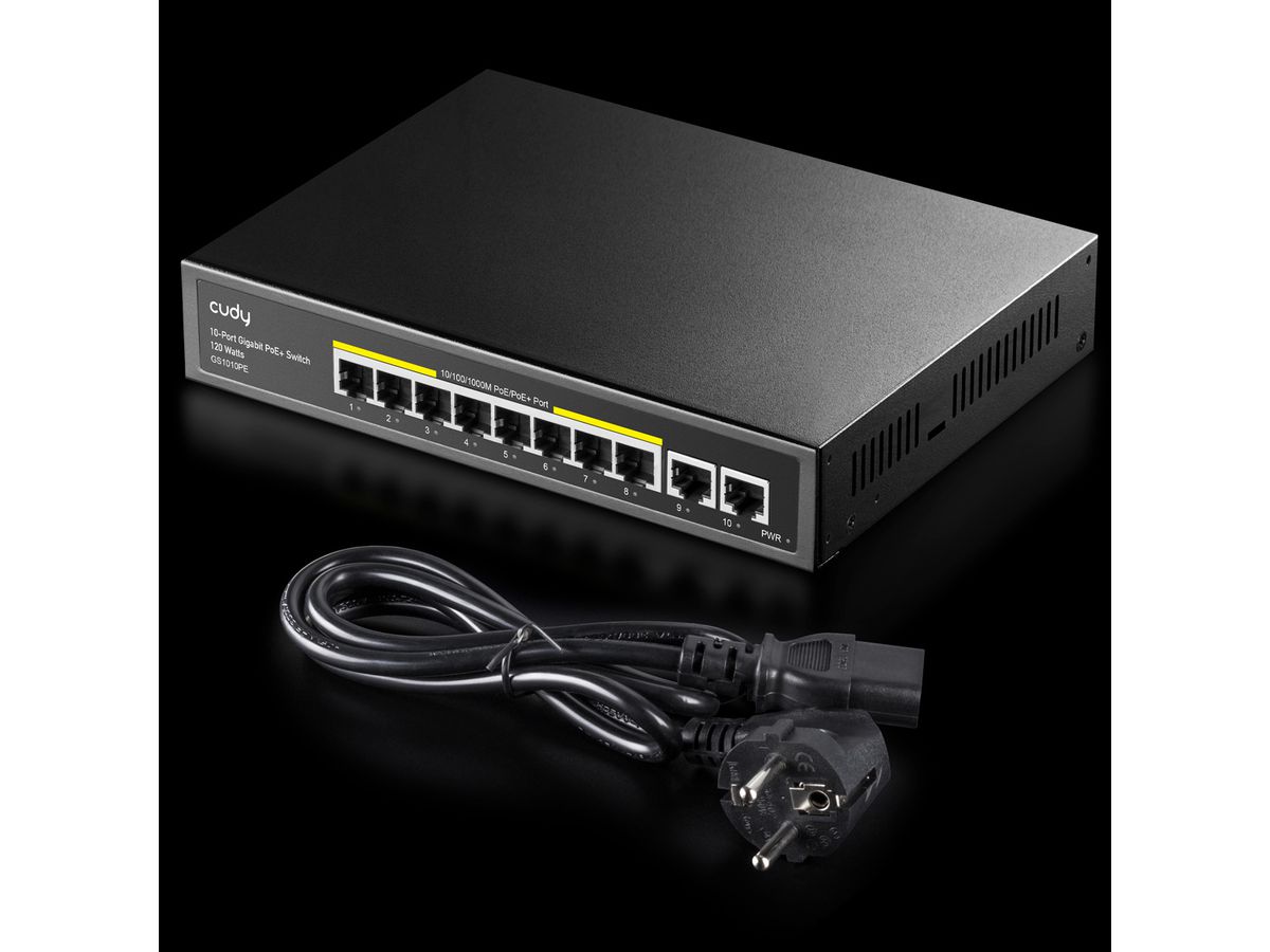 CUDY GS1010PE 8-Port Gigabit PoE+ Switch 2 Gigabit Uplink Ports 120W