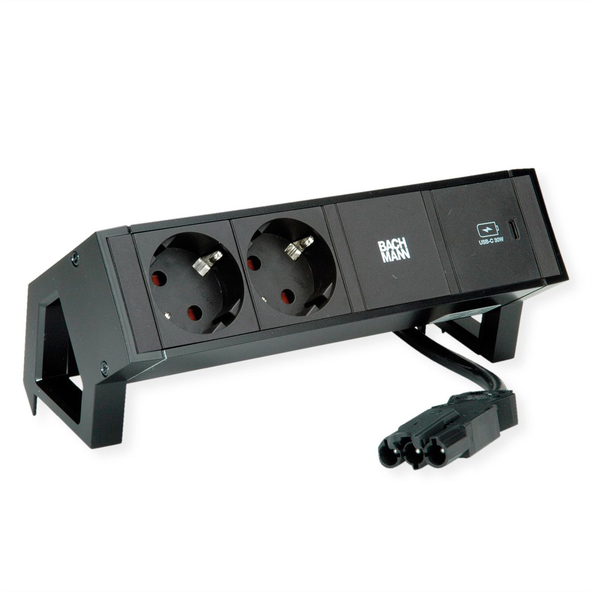 BACHMANN DESK2 2xSchutzkontakt USB C, USB Charger 30W 0,2m GST18 Schwarz