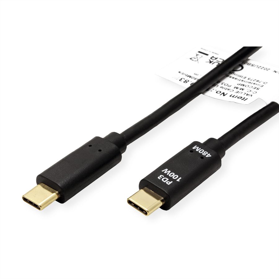 VALUE USB 2.0 Kabel, USB C-C, ST/ST, 100W, schwarz, 2 m