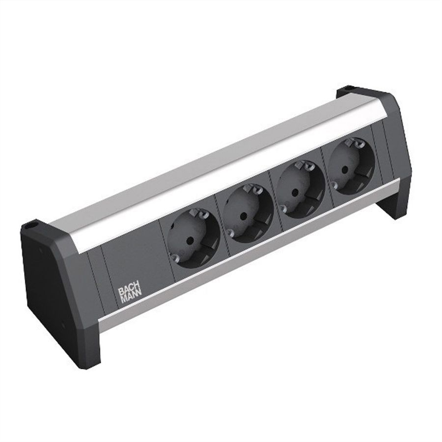BACHMANN DESK 4x Schutzkontakt mit fest verbundenem Anschlusskabel, schwarz, 3 m