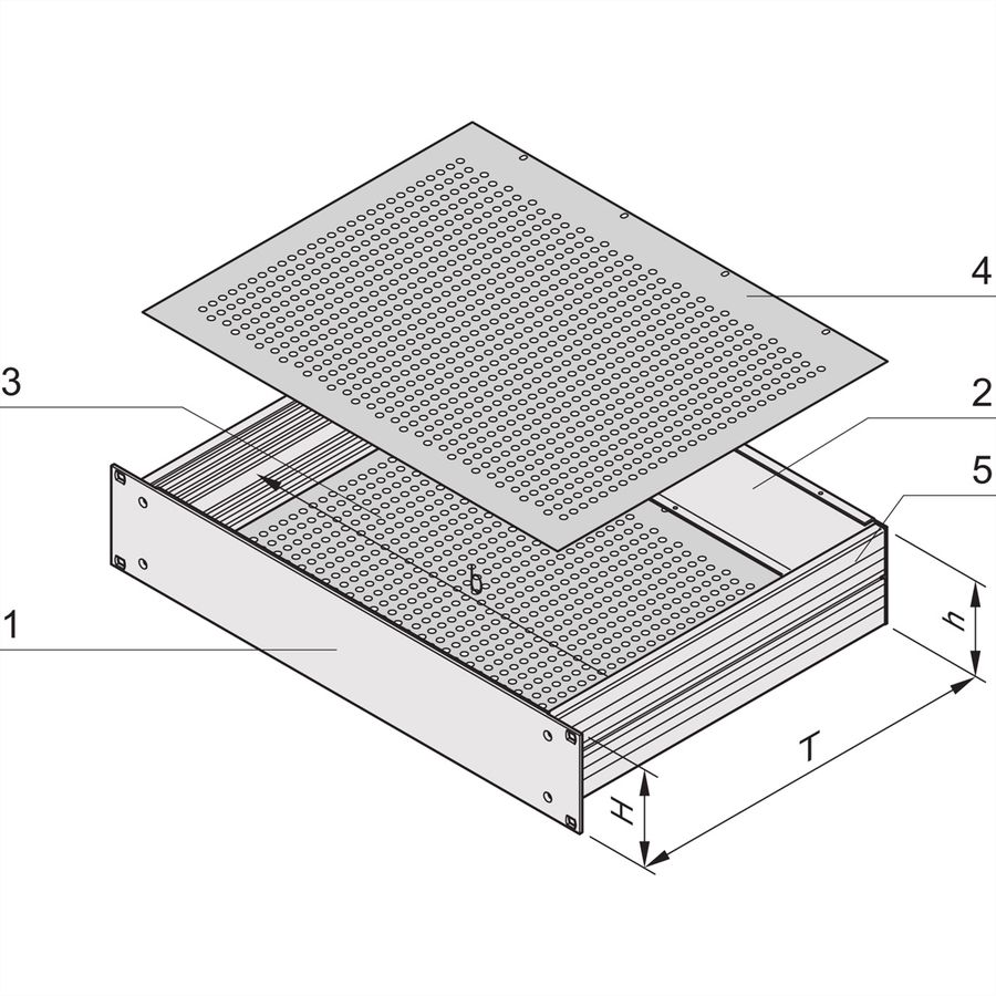 SCHROFF 19"-Kompletteinschub aus Aluminium, Deck- und Bodenblech perforiert - MULTIPAC PRO 5HE 460T DBLPER