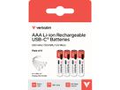 VERBATIM AAA-Akkus mit USB-C-Anschluss Li-Ion 500mAh 4er Pack