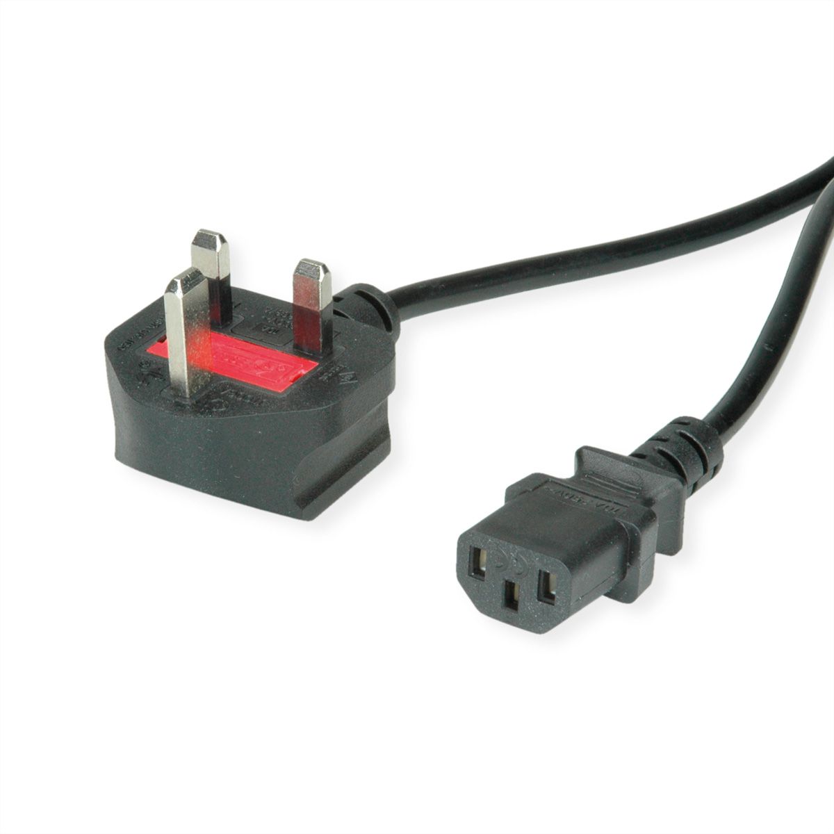 VALUE UK Netzkabel, gerade IEC-Buchse, 10A, schwarz, 3,15 m